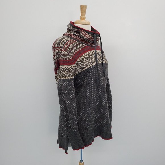 Eddie Bauer Womens Nordic Wool Cowl Neck Pullover Sweater Size XL Gray Red - Picture 2 of 14